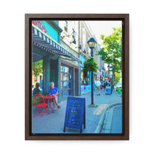 Load image into Gallery viewer, Café Streetscape - Downtown Buildings - Old European Style Photography - Oil Sketch On Canvas - Gallery Canvas Wraps, Vertical Frame
