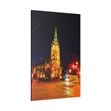 Load image into Gallery viewer, Streetcar and Cathedral - Old Town - Old Toronto Scene - Oil Sketch on Canvas - Matte Canvas, Stretched, 0.75&quot;
