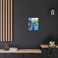 Load image into Gallery viewer, Café Streetscape - Downtown Buildings - Old European Style Photography - Oil Sketch On Canvas - Gallery Canvas Wraps, Vertical Frame
