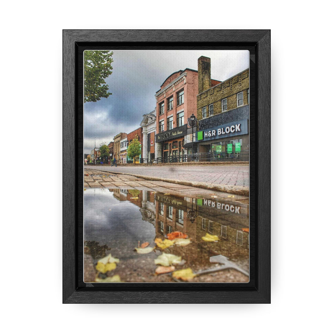 Autumn Small Town - October Main Street - Oil Sketch on Canvas | Gallery Canvas Wraps, Vertical Frame