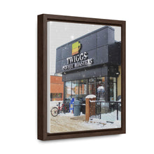 Load image into Gallery viewer, Snowy Cafe Coffee Shop - Cozy Winter - Oil Sketch on Canvas | Gallery Canvas Wraps, Vertical Frame
