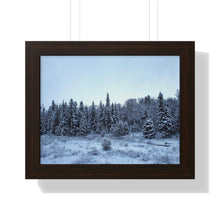 Load image into Gallery viewer, Winter Snowfall - Snowcapped Trees - Northern Fir Tress - Photographic Art | Framed Horizontal Poster
