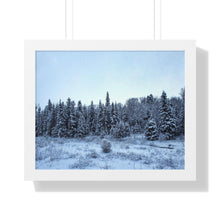 Load image into Gallery viewer, Winter Snowfall - Snowcapped Trees - Northern Fir Tress - Photographic Art | Framed Horizontal Poster
