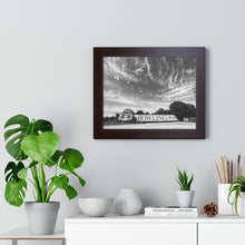 Load image into Gallery viewer, Cosmic Asteroid Bowling Alley - Black and White Photography - Photographic Print - Framed Horizontal Poster
