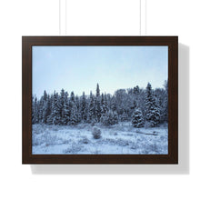 Load image into Gallery viewer, Winter Snowfall - Snowcapped Trees - Northern Fir Tress - Photographic Art | Framed Horizontal Poster
