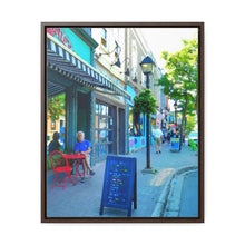 Load image into Gallery viewer, Café Streetscape - Downtown Buildings - Old European Style Photography - Oil Sketch On Canvas - Gallery Canvas Wraps, Vertical Frame
