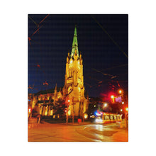 Load image into Gallery viewer, Streetcar and Cathedral - Old Town - Old Toronto Scene - Oil Sketch on Canvas - Matte Canvas, Stretched, 0.75&quot;
