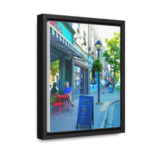 Load image into Gallery viewer, Café Streetscape - Downtown Buildings - Old European Style Photography - Oil Sketch On Canvas - Gallery Canvas Wraps, Vertical Frame
