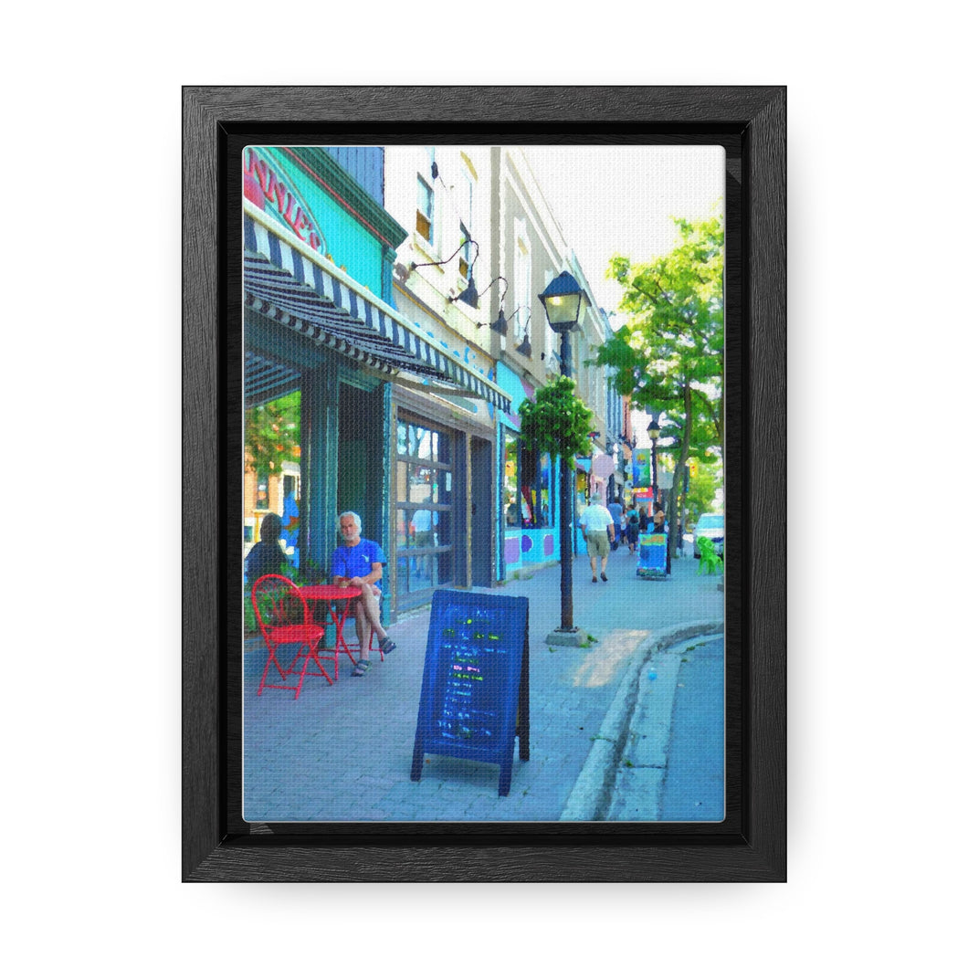 Café Streetscape - Downtown Buildings - Old European Style Photography - Oil Sketch On Canvas - Gallery Canvas Wraps, Vertical Frame