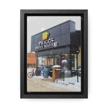 Load image into Gallery viewer, Snowy Cafe Coffee Shop - Cozy Winter - Oil Sketch on Canvas | Gallery Canvas Wraps, Vertical Frame
