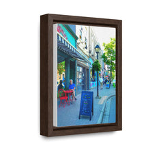 Load image into Gallery viewer, Café Streetscape - Downtown Buildings - Old European Style Photography - Oil Sketch On Canvas - Gallery Canvas Wraps, Vertical Frame
