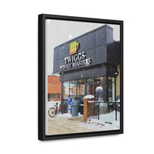 Load image into Gallery viewer, Snowy Cafe Coffee Shop - Cozy Winter - Oil Sketch on Canvas | Gallery Canvas Wraps, Vertical Frame
