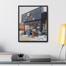 Load image into Gallery viewer, Snowy Cafe Coffee Shop - Cozy Winter - Oil Sketch on Canvas | Gallery Canvas Wraps, Vertical Frame
