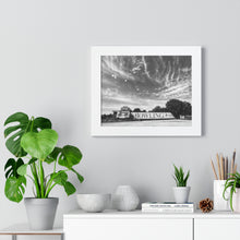 Load image into Gallery viewer, Cosmic Asteroid Bowling Alley - Black and White Photography - Photographic Print - Framed Horizontal Poster
