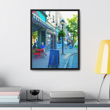 Load image into Gallery viewer, Café Streetscape - Downtown Buildings - Old European Style Photography - Oil Sketch On Canvas - Gallery Canvas Wraps, Vertical Frame
