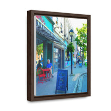 Load image into Gallery viewer, Café Streetscape - Downtown Buildings - Old European Style Photography - Oil Sketch On Canvas - Gallery Canvas Wraps, Vertical Frame
