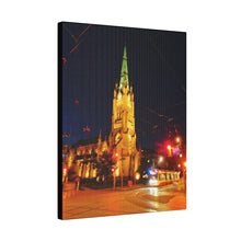 Load image into Gallery viewer, Streetcar and Cathedral - Old Town - Old Toronto Scene - Oil Sketch on Canvas - Matte Canvas, Stretched, 0.75&quot;
