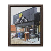 Load image into Gallery viewer, Snowy Cafe Coffee Shop - Cozy Winter - Oil Sketch on Canvas | Gallery Canvas Wraps, Vertical Frame
