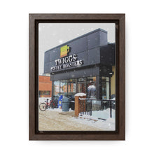 Load image into Gallery viewer, Snowy Cafe Coffee Shop - Cozy Winter - Oil Sketch on Canvas | Gallery Canvas Wraps, Vertical Frame
