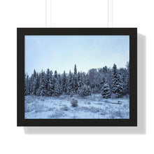 Load image into Gallery viewer, Winter Snowfall - Snowcapped Trees - Northern Fir Tress - Photographic Art | Framed Horizontal Poster
