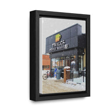 Load image into Gallery viewer, Snowy Cafe Coffee Shop - Cozy Winter - Oil Sketch on Canvas | Gallery Canvas Wraps, Vertical Frame
