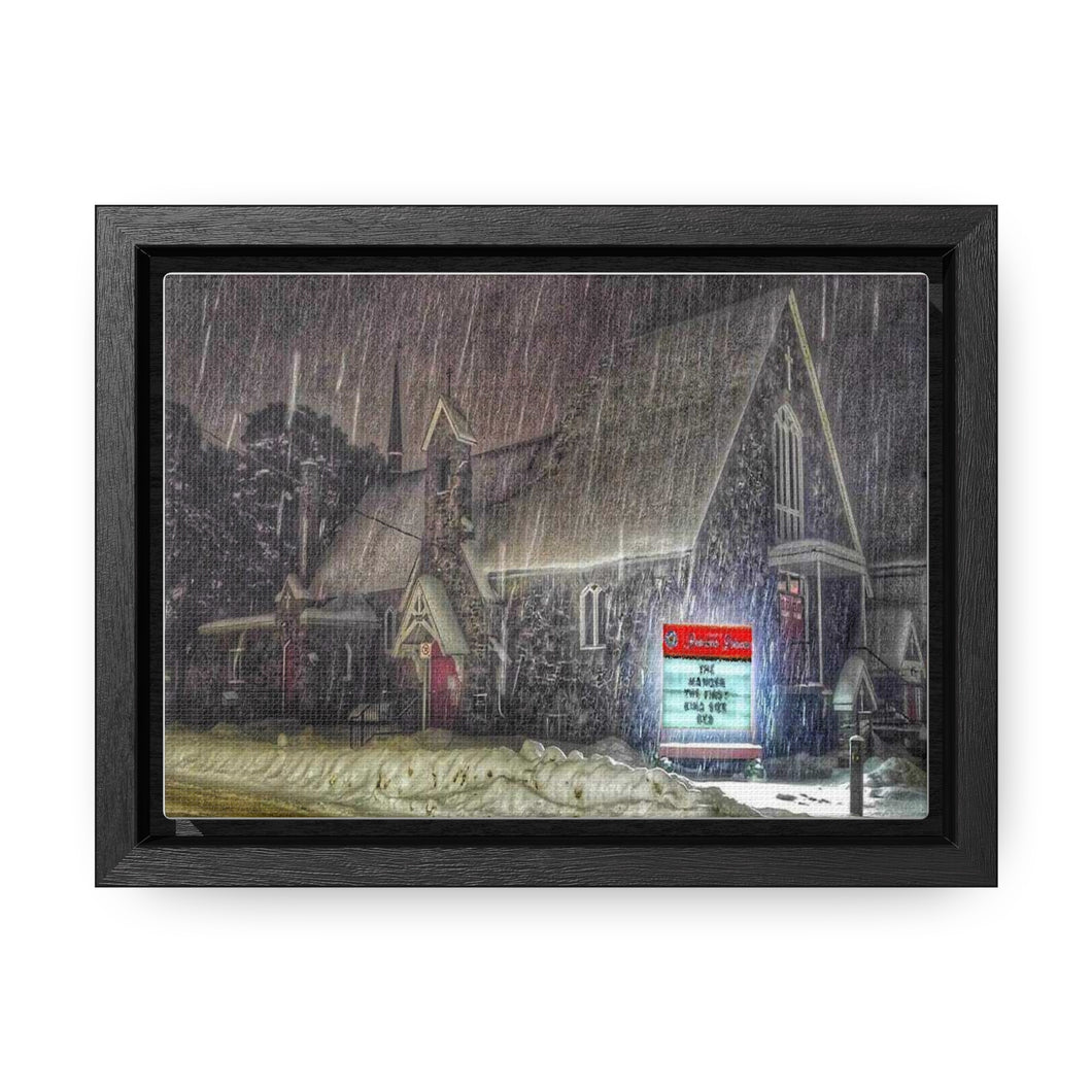 Lutheran Church - Snowy Germanic Christmas Art - Old Architecture - Oil Sketch on Canvas | Gallery Canvas Wraps, Horizontal Frame