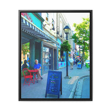 Load image into Gallery viewer, Café Streetscape - Downtown Buildings - Old European Style Photography - Oil Sketch On Canvas - Gallery Canvas Wraps, Vertical Frame
