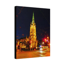 Load image into Gallery viewer, Streetcar and Cathedral - Old Town - Old Toronto Scene - Oil Sketch on Canvas - Matte Canvas, Stretched, 0.75&quot;
