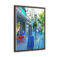 Load image into Gallery viewer, Café Streetscape - Downtown Buildings - Old European Style Photography - Oil Sketch On Canvas - Gallery Canvas Wraps, Vertical Frame
