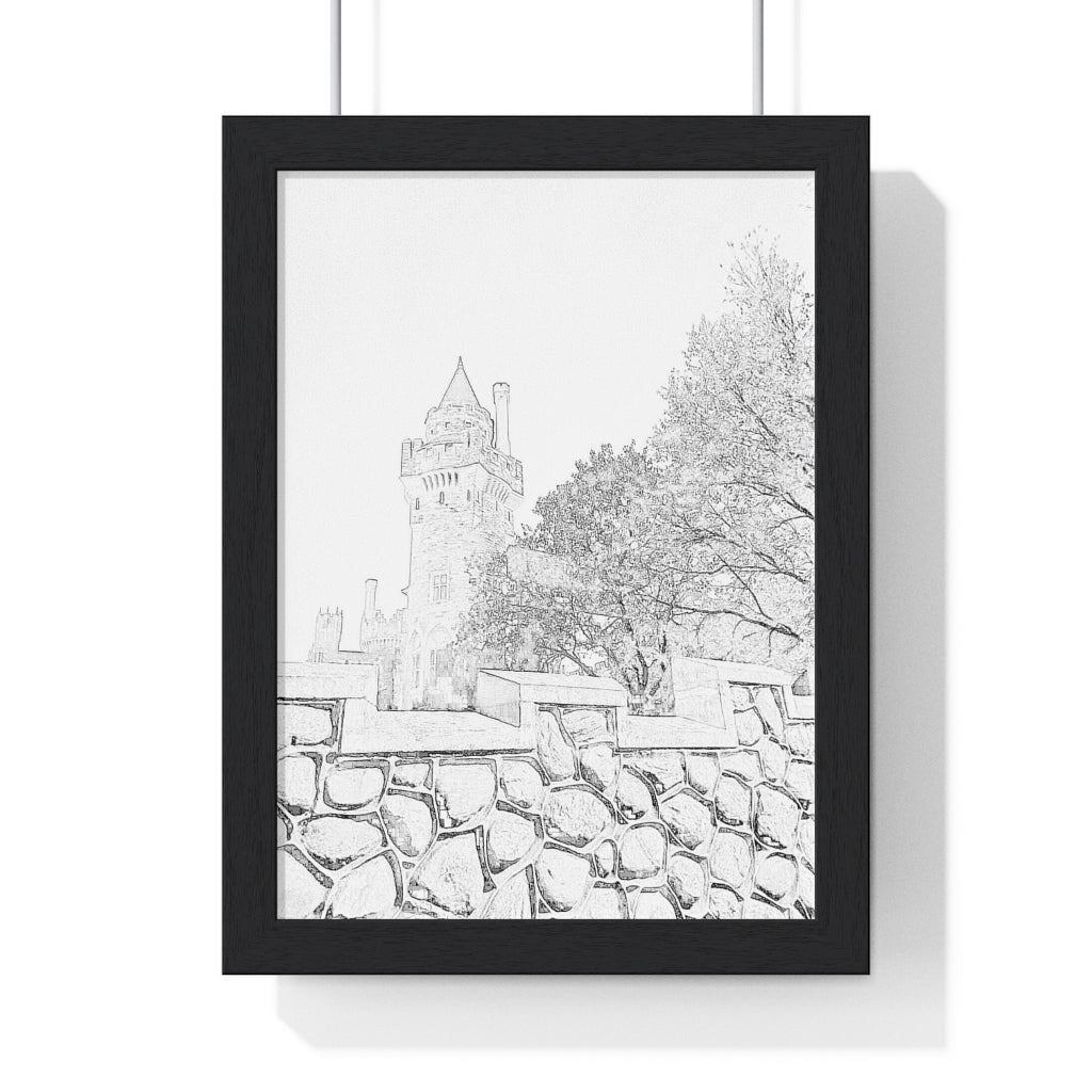 Toronto Casa Loma - Toronto Urban Scene - Toronto Photo Art - Old Toronto - Pencil Sketch | Premium Framed Vertical Poster