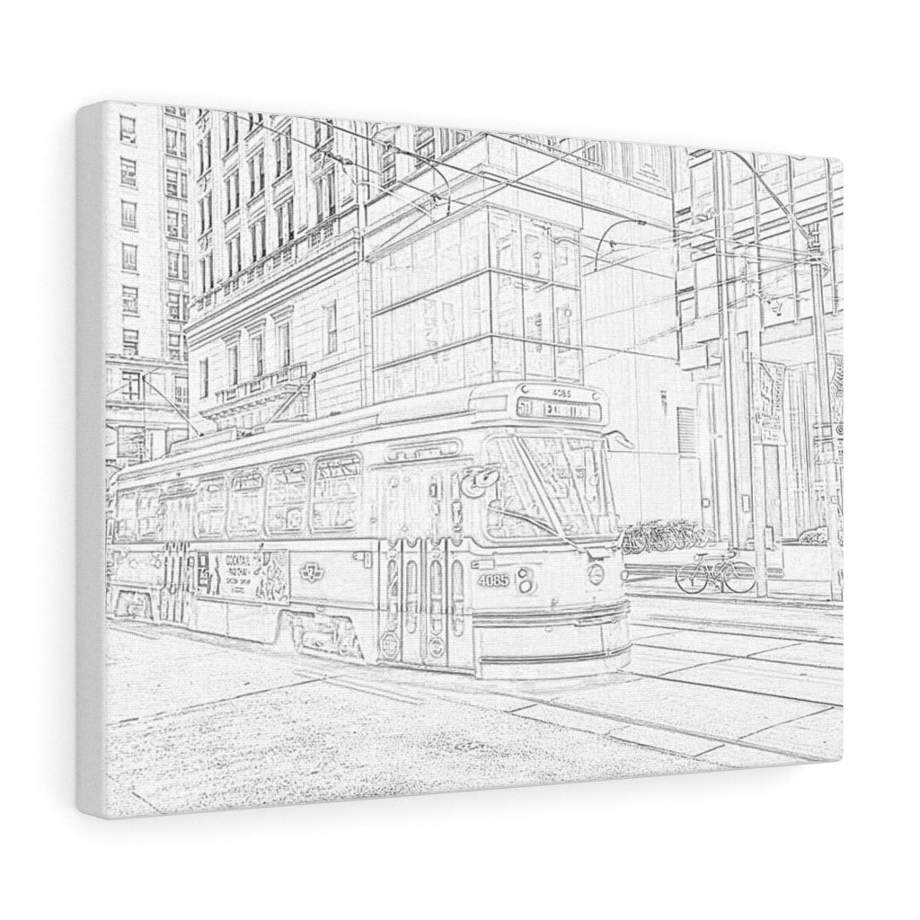 TTC Streetcar - Old Toronto - Toronto Urban Scene - Pencil Sketch Art | Canvas Gallery Wraps