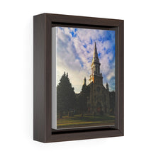 Load image into Gallery viewer, Sunset Gothic Architecture - Catholic Church - Small Town Cathedral - Oil Sketch on Canvas | Vertical Framed Premium Gallery Wrap Canvas
