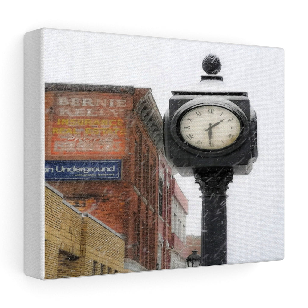 Downtown North Bay - Main Street Scene - Old Town Photo Art - Small Town Winter Scene - Oil Painting Art | Stretched canvas