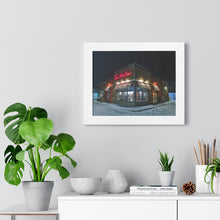 Load image into Gallery viewer, Warm Wishes - Snowy Tim Hortons Piece - Canadian Art | Framed Horizontal Poster
