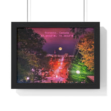 Load image into Gallery viewer, Toronto City Skyline - Vaporwave Latitude Longitude Print - Wall Art | Premium Framed Horizontal Poster
