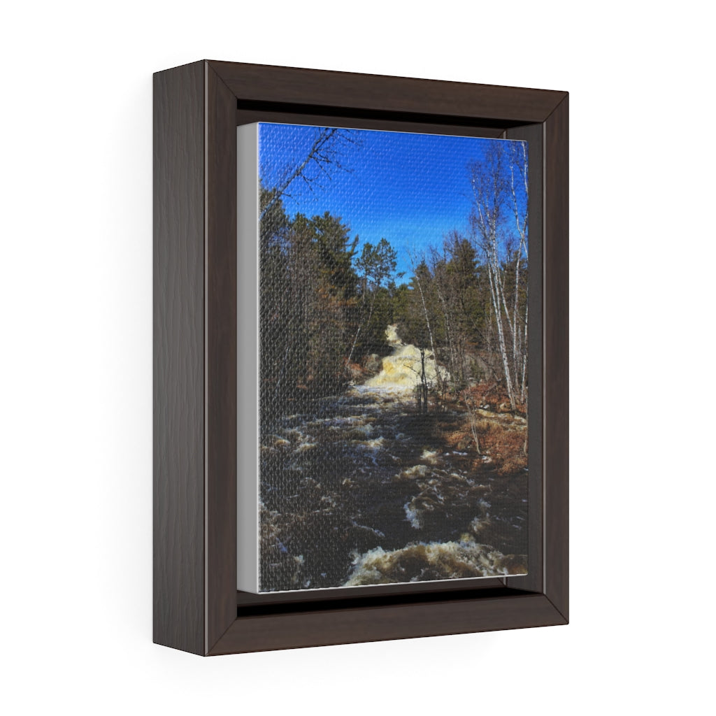 Northern Waterfall Winter Scene - Canadian Winter Beauty - Oil Sketch on Canvas | Vertical Framed Premium Gallery Wrap Canvas