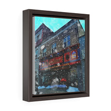 Load image into Gallery viewer, Toy and Book Store - Snowy Old Fashioned Christmas Scene - Small Town - Oil Sketch on Canvas | Vertical Framed Premium Gallery Wrap Canvas
