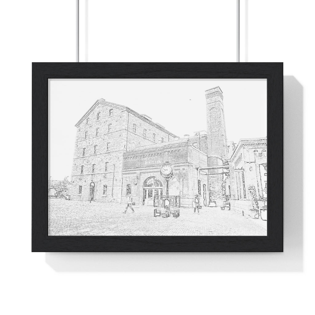 Toronto Distillery District - Toronto Urban Scene - Toronto Photo Art - Old Toronto - Pencil Sketch Art | Premium Framed Horizontal Poster