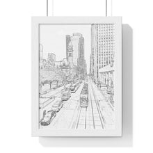 Load image into Gallery viewer, TTC Streetcar Toronto - Urban Scene - Toronto Photo Art - Old Toronto - Contrast Pencil Sketch | Premium Framed Vertical Poster
