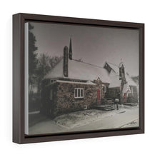 Load image into Gallery viewer, Snowy Winter Night - Old Stone Lutheran Church - Oil Sketch on Canvas - Photographic Art | Horizontal Framed Premium Gallery Wrap Canvas
