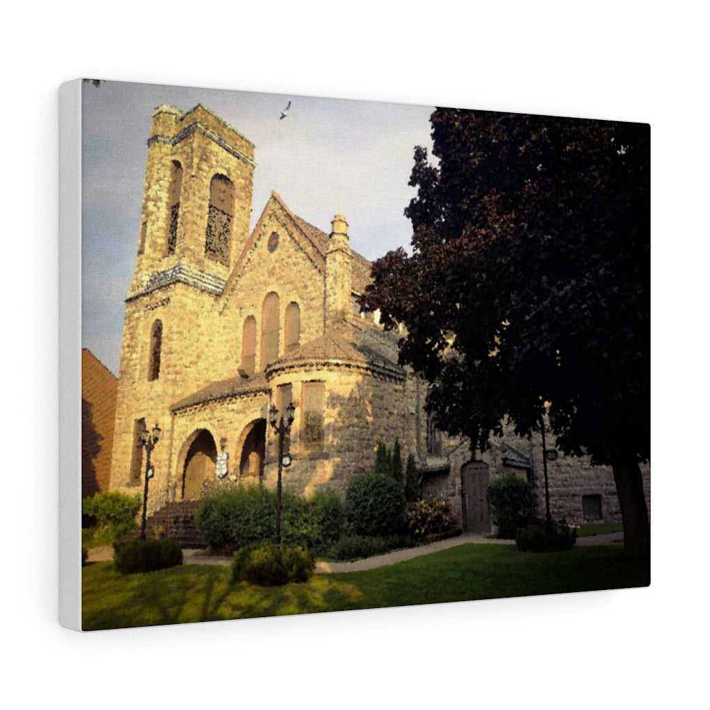 Presbyterian Church Oil Print - Old Gothic Architecture - Fine Art - Oil Sketch on Canvas | Canvas Gallery Wraps