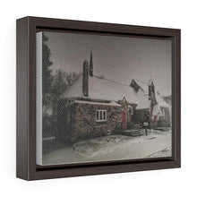 Load image into Gallery viewer, Snowy Winter Night - Old Stone Lutheran Church - Oil Sketch on Canvas - Photographic Art | Horizontal Framed Premium Gallery Wrap Canvas
