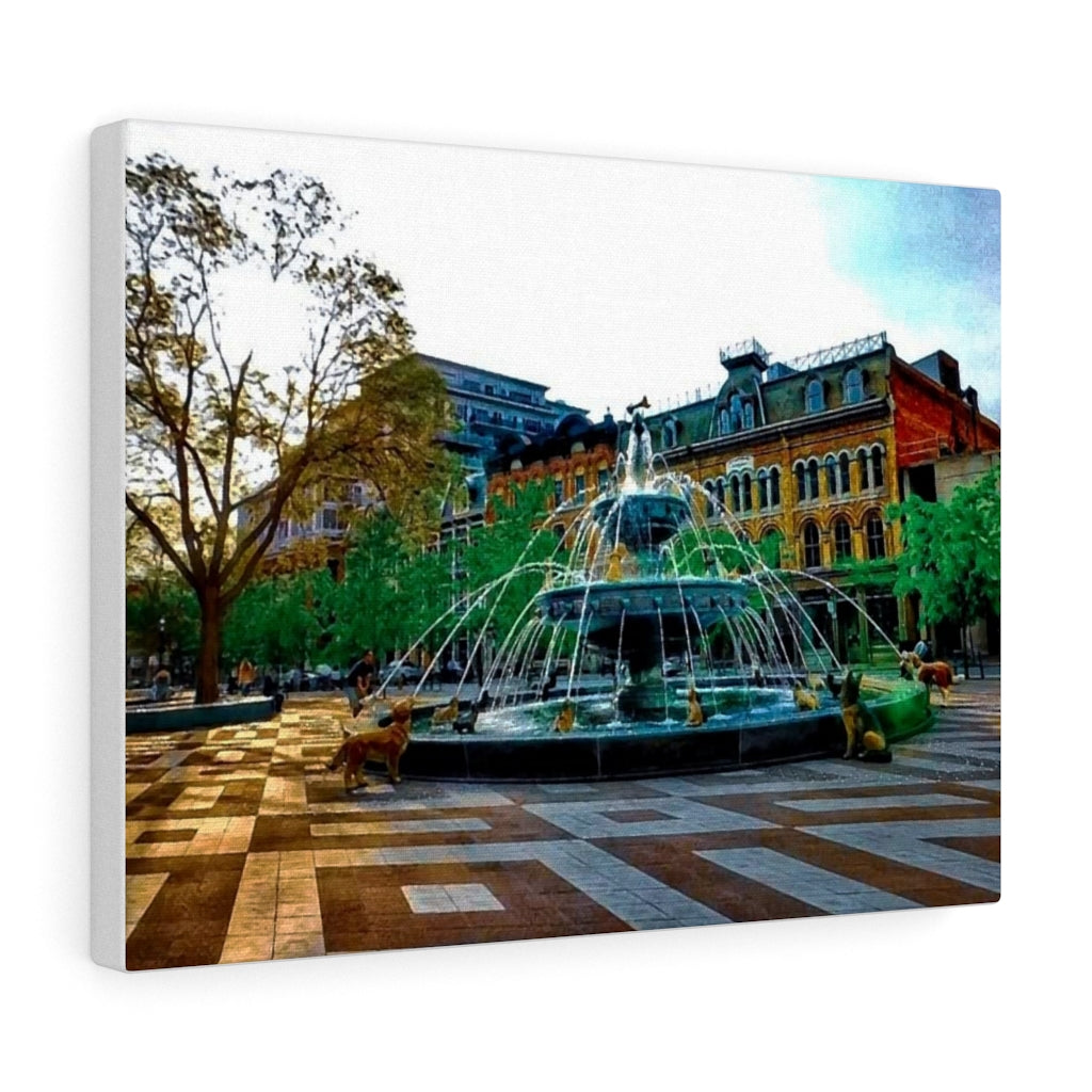 Berczy Park Toronto - European Style Urban Scene - Old Architecture - Oil Sketch on Canvas | Canvas Gallery Wraps