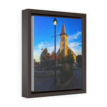 Load image into Gallery viewer, Old Cathedral - Small Town Church Scene - Autumn Inspired | Vertical Framed Premium Gallery Wrap Canvas
