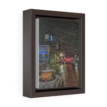 Load image into Gallery viewer, Snowy Main Street - Small Town Scene - Urban Photography | Vertical Framed Premium Gallery Wrap Canvas
