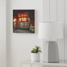 Load image into Gallery viewer, Snowy Tim Hortons - Canadiana - Oil Sketch - Winter Wall Art | Wood Canvas
