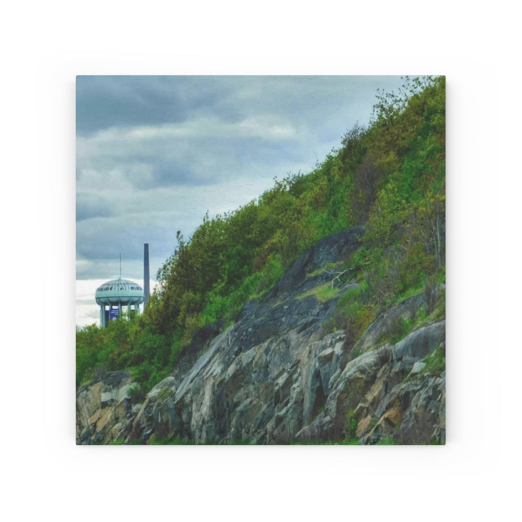 Sudbury Regreening - Trees and Smokestack - Urban and Nature Photography Art - Wood Canvas