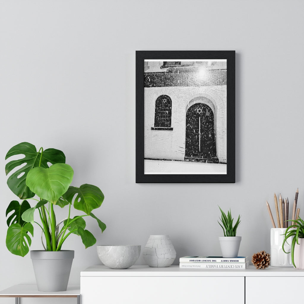 Old Synagogue - Black and White Pencil Sketch - Digital Print - Daguerreotype Style - Premium Framed Vertical Poster