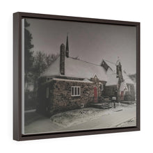 Load image into Gallery viewer, Snowy Winter Night - Old Stone Lutheran Church - Oil Sketch on Canvas - Photographic Art | Horizontal Framed Premium Gallery Wrap Canvas
