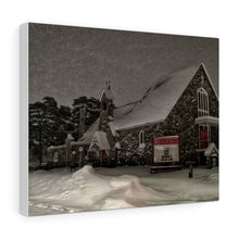 Load image into Gallery viewer, Quaint Nordic Church - Snowy Winter Night - Small Town Canadiana | Canvas Gallery Wraps
